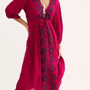 Free People Embroidered Fable Midi Dress
